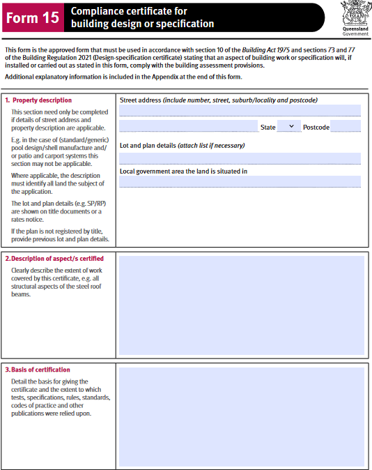 Approved Building Forms for Queensland Certification